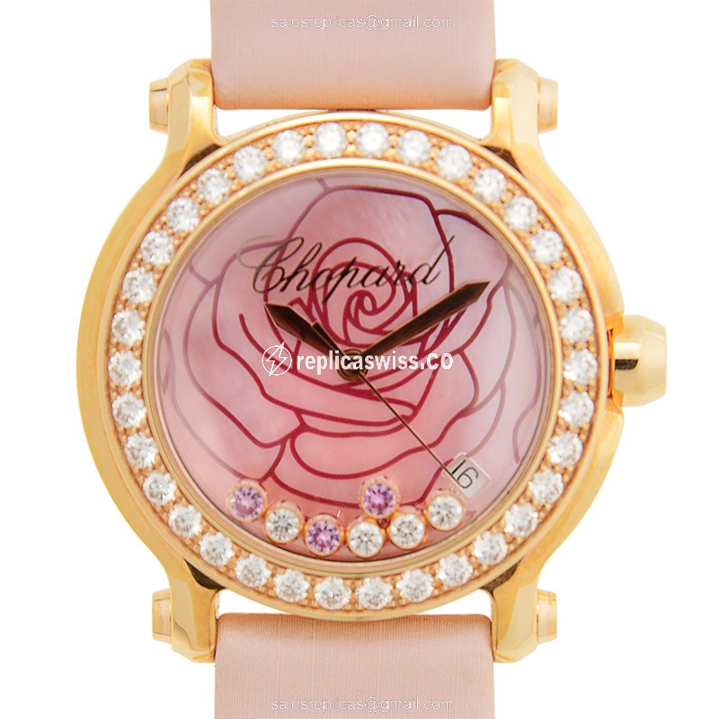 Chopard Happy Sport Quartz - 18kt Rose Gold - Pink Dial - Diamond Accents - Buckle Clasp